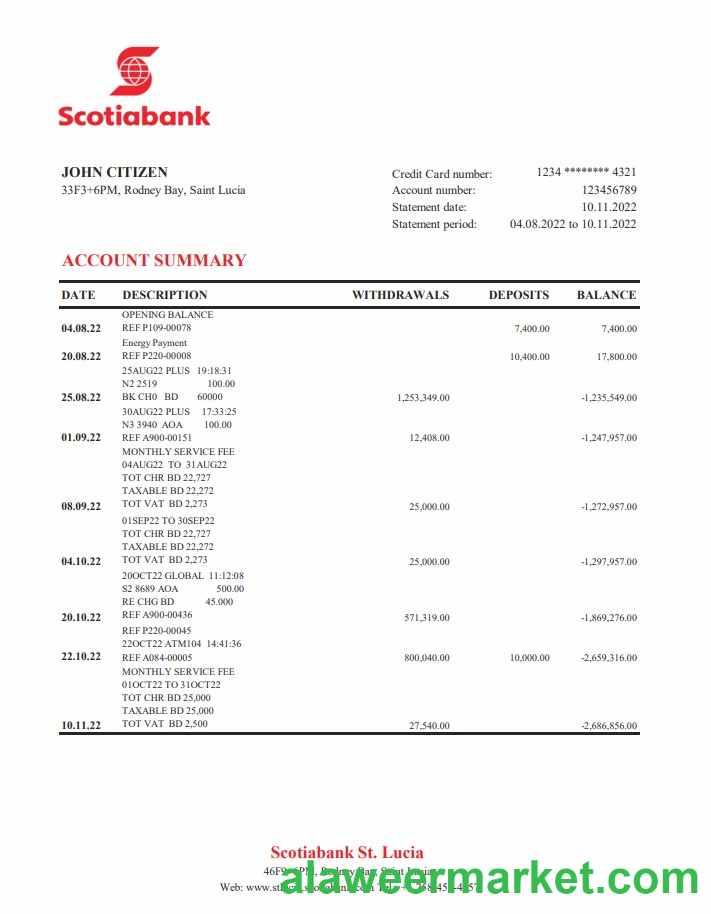 Saint Lucia Scotiabank bank statement xls